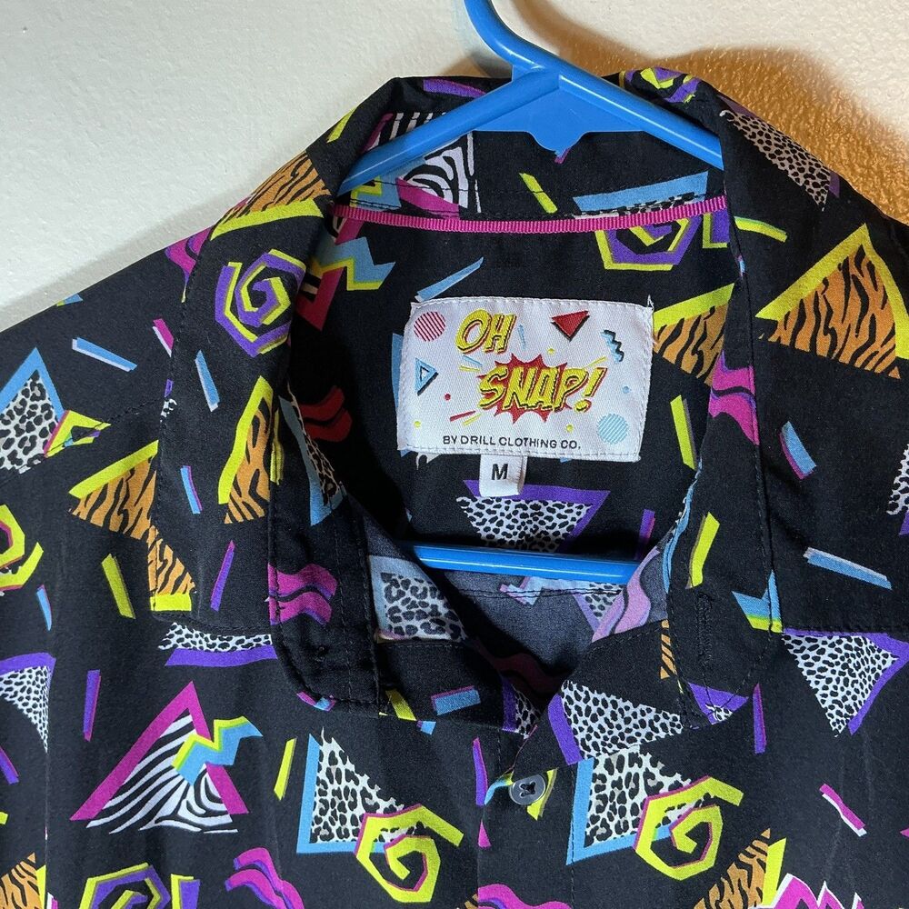 Oh Snap By Drill Clothing Co. Shirt Men's S Black Memphis Retro Geometric Y2K